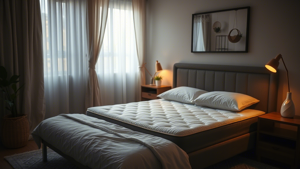 Cozy bedroom with a memory foam mattress, soft lighting, and serene ambiance.